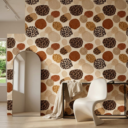 Leopard Print Circle Wallpaper in Terracotta and Caramel