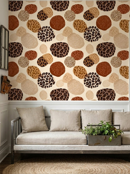 Leopard Print Circle Wallpaper in Terracotta and Caramel
