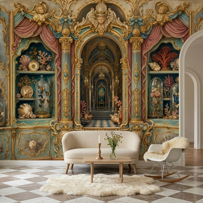 Rococo Baroque Wallpaper Palace Interior Trompe Loeil Wall Mural