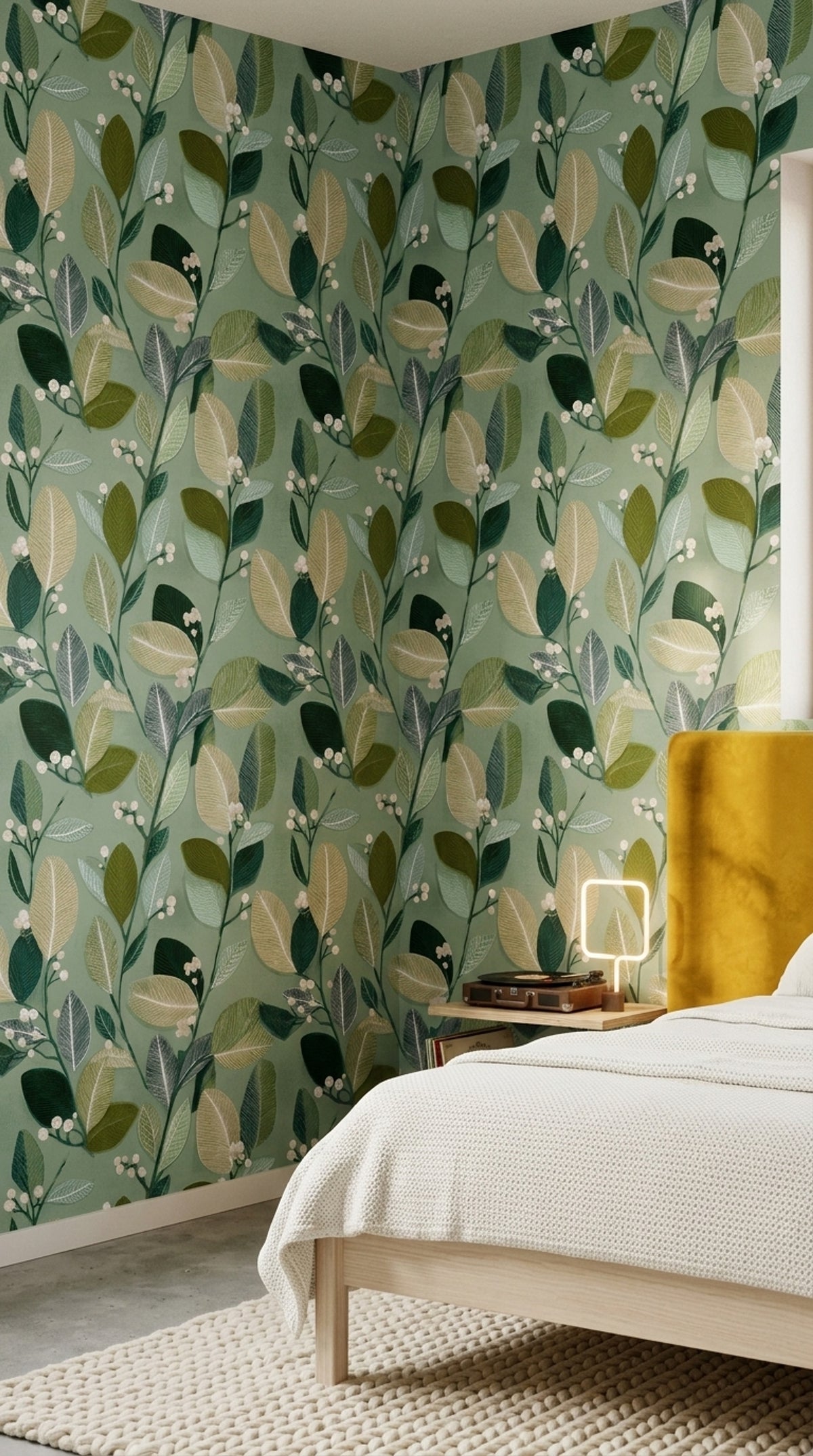 Sage Green Botanical Wallpaper Leaf Pattern Nature Inspired Modern Wall Decor