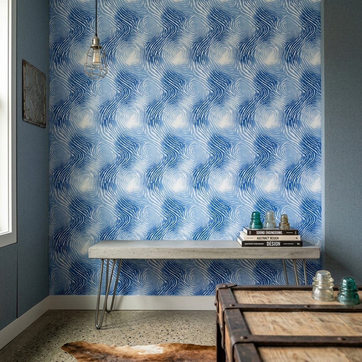 Blue Abstract Wallpaper Wavy Line Topographic Contour Pattern
