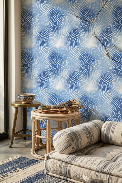 Blue Abstract Wallpaper Wavy Line Topographic Contour Pattern