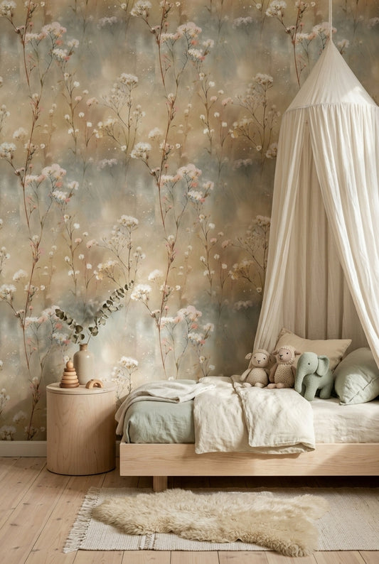 Watercolor Floral Wallpaper Wildflowers Beige Background