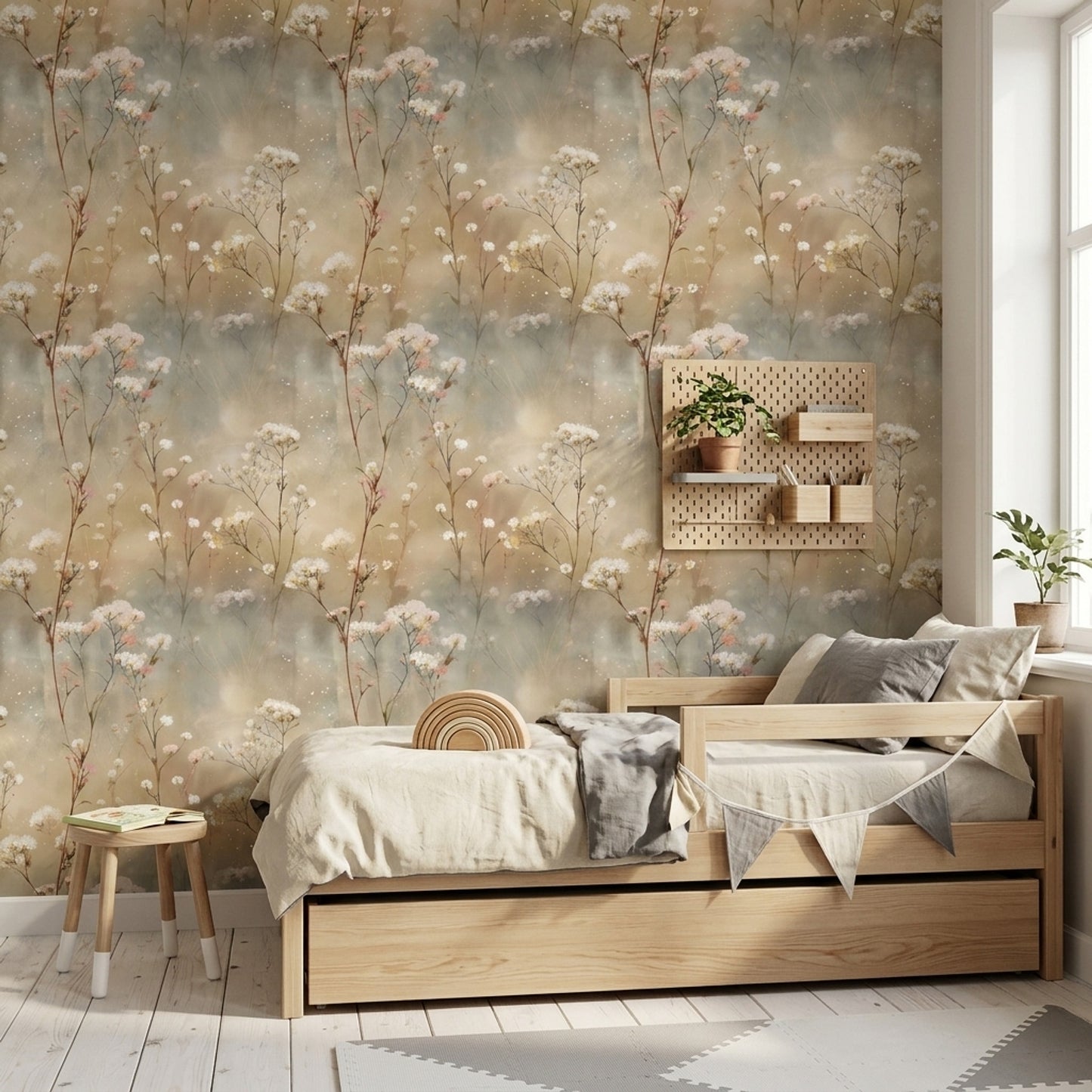 Watercolor Floral Wallpaper Wildflowers Beige Background