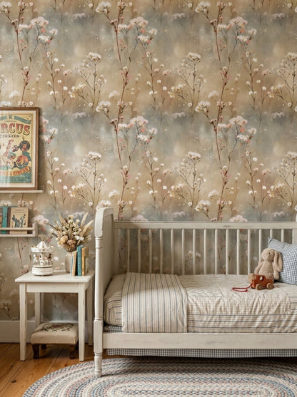 Watercolor Floral Wallpaper Wildflowers Beige Background