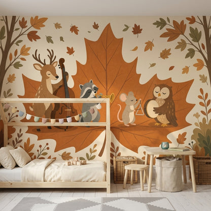 Woodland Animals Wallpaper Maple Leaf Autumn Wall Mural