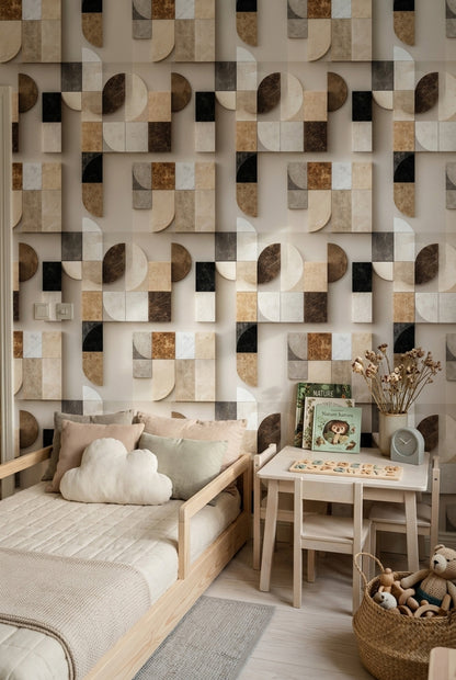 Modern Geometric Stone Wallpaper Organic Modern Bauhaus Pattern Neutral Wall Decor