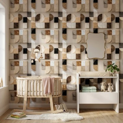 Modern Geometric Stone Wallpaper Organic Modern Bauhaus Pattern Neutral Wall Decor