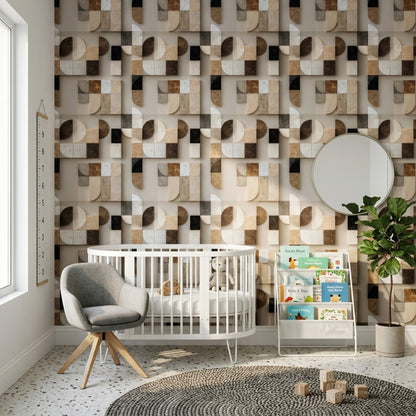 Modern Geometric Stone Wallpaper Organic Modern Bauhaus Pattern Neutral Wall Decor