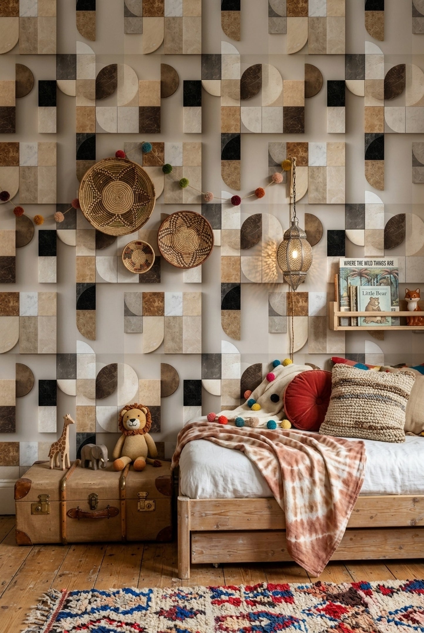 Modern Geometric Stone Wallpaper Organic Modern Bauhaus Pattern Neutral Wall Decor