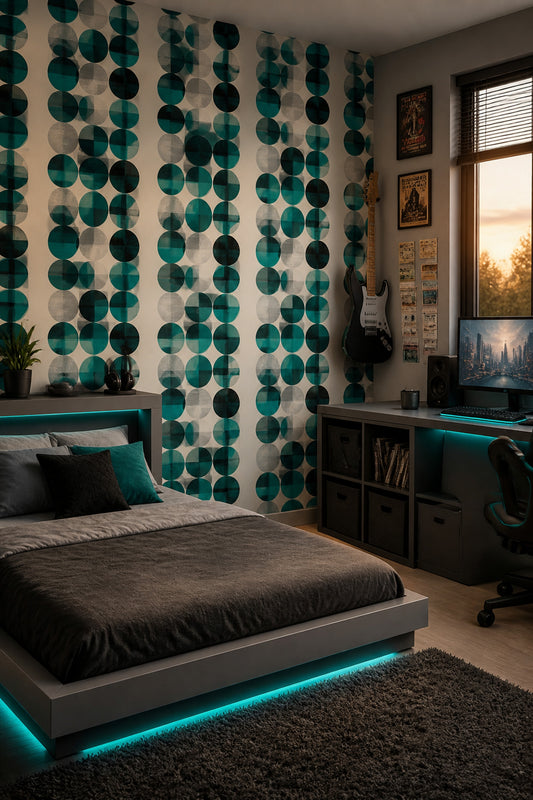 Mid Century Modern Wallpaper Teal Abstract Circles Geometric Pattern