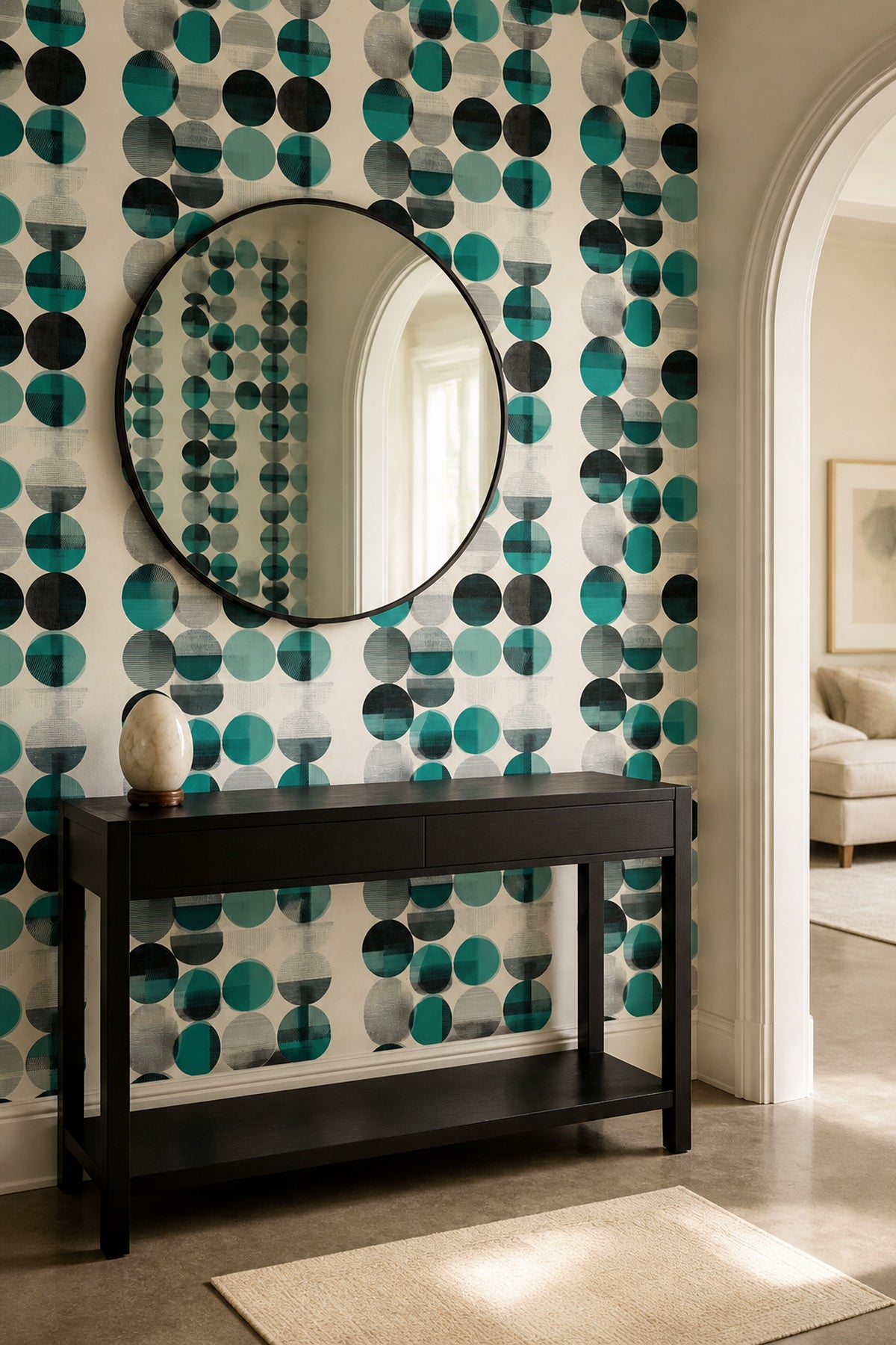 Mid Century Modern Wallpaper Teal Abstract Circles Geometric Pattern