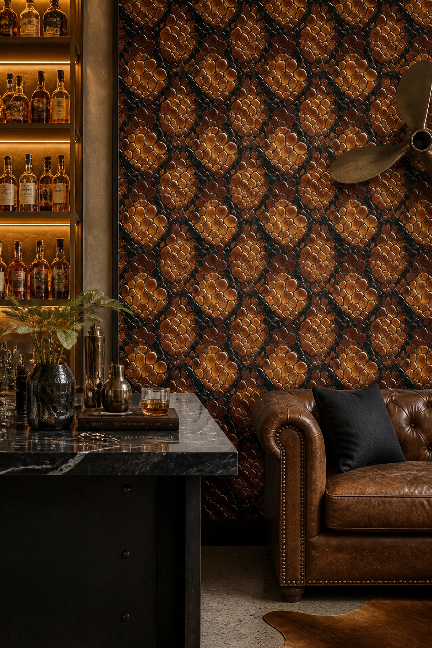 Burnt Orange Snakeskin Wallpaper Luxury Reptile Scale Pattern Dark Art Deco Decor