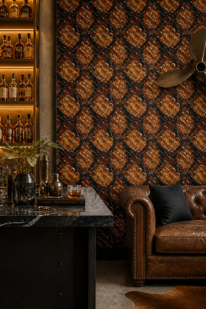 Burnt Orange Snakeskin Wallpaper Luxury Reptile Scale Pattern Dark Art Deco Decor
