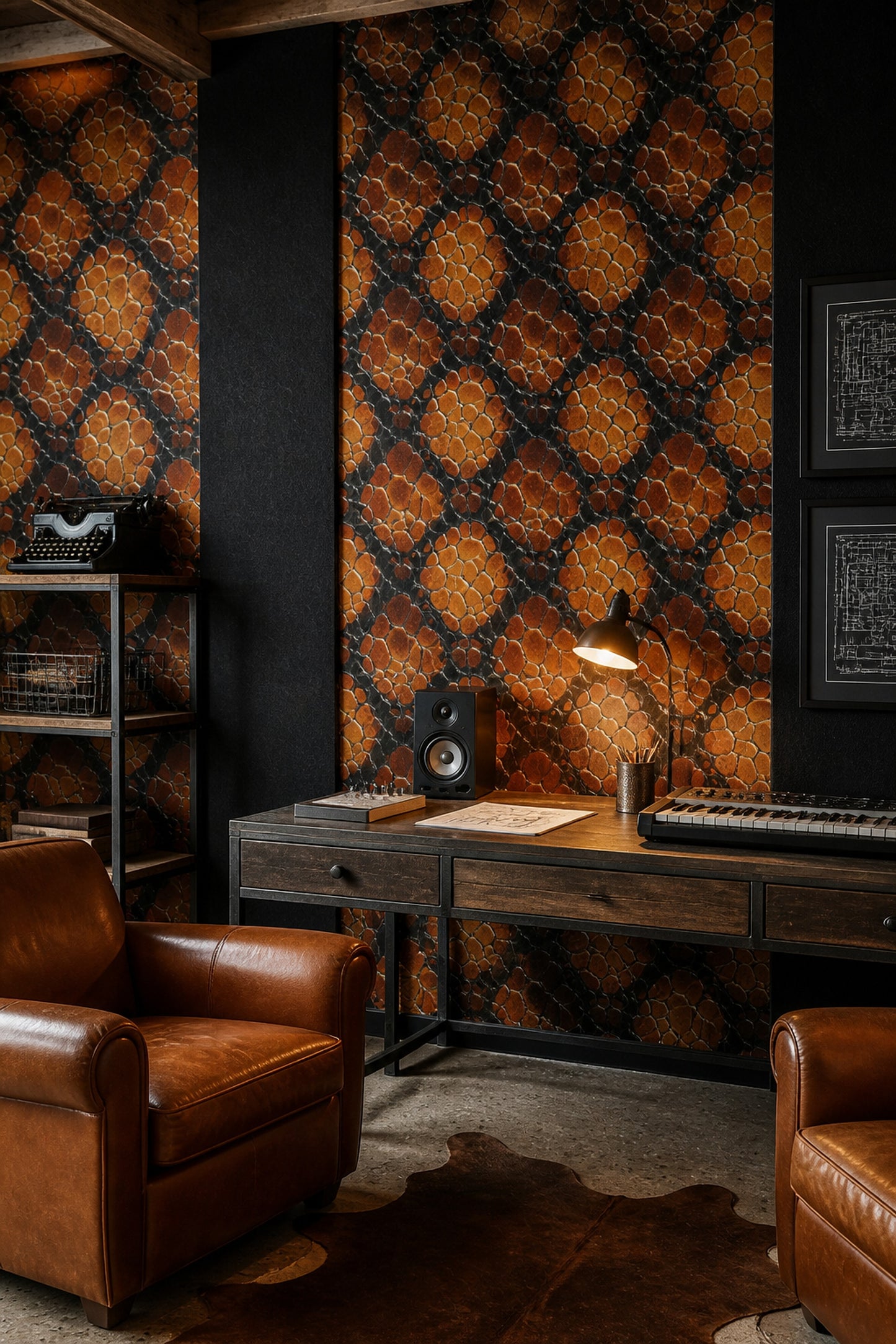 Burnt Orange Snakeskin Wallpaper Luxury Reptile Scale Pattern Dark Art Deco Decor