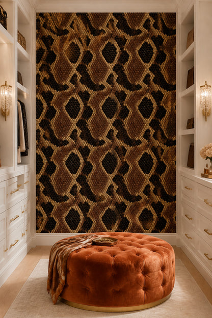 Luxury Snakeskin Wallpaper Brown Python Print Exotic Animal Pattern Accent Wall