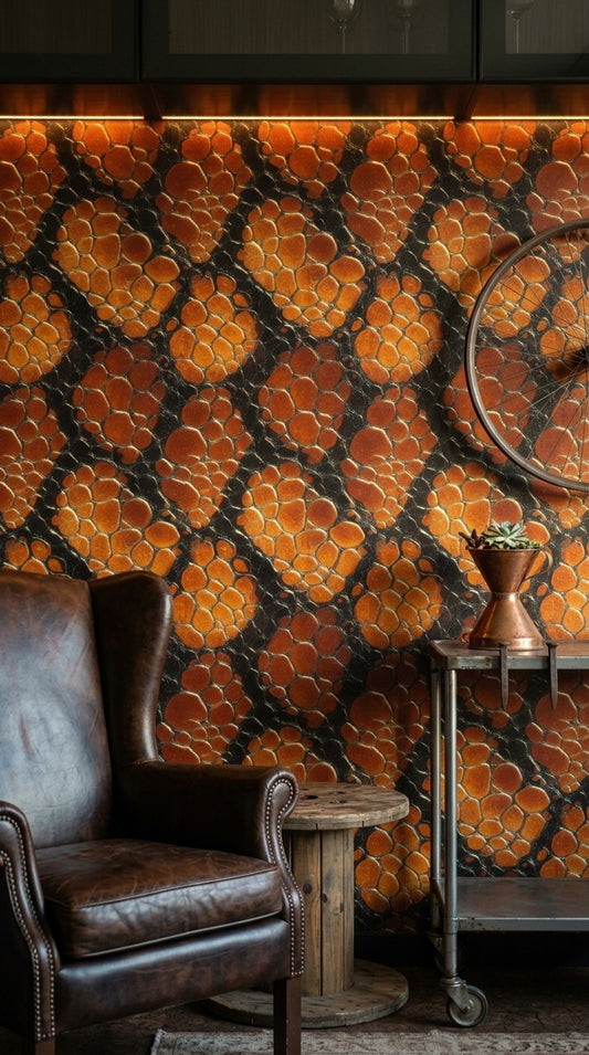 Burnt Orange Snakeskin Wallpaper Luxury Reptile Scale Pattern Dark Art Deco Decor
