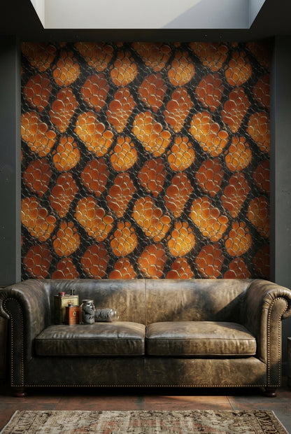 Burnt Orange Snakeskin Wallpaper Luxury Reptile Scale Pattern Dark Art Deco Decor