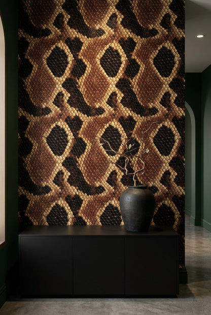 Luxury Snakeskin Wallpaper Brown Python Print Exotic Animal Pattern Accent Wall