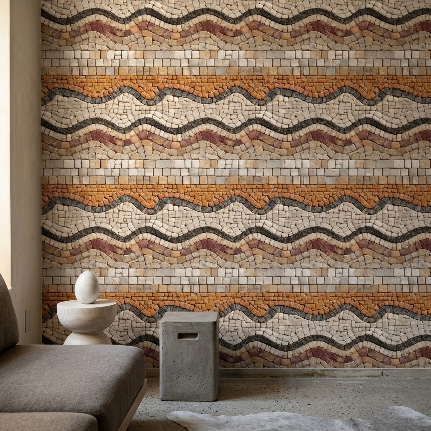 Travertine Mosaic Wallpaper Mediterranean Stone Tile Pattern Luxury Wall Decor
