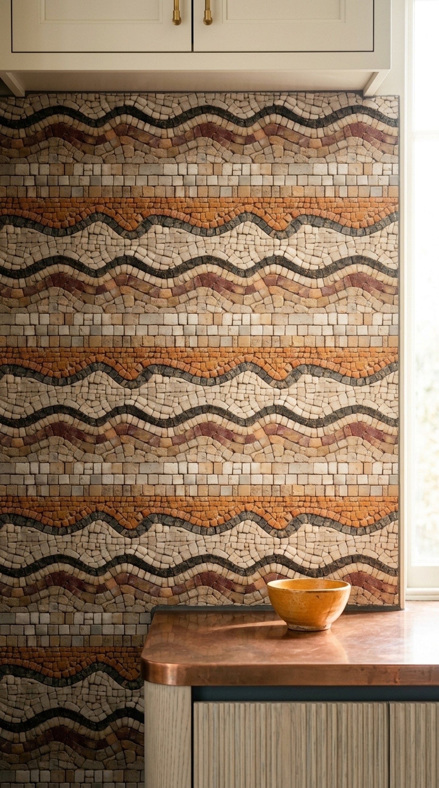 Travertine Mosaic Wallpaper Mediterranean Stone Tile Pattern Luxury Wall Decor