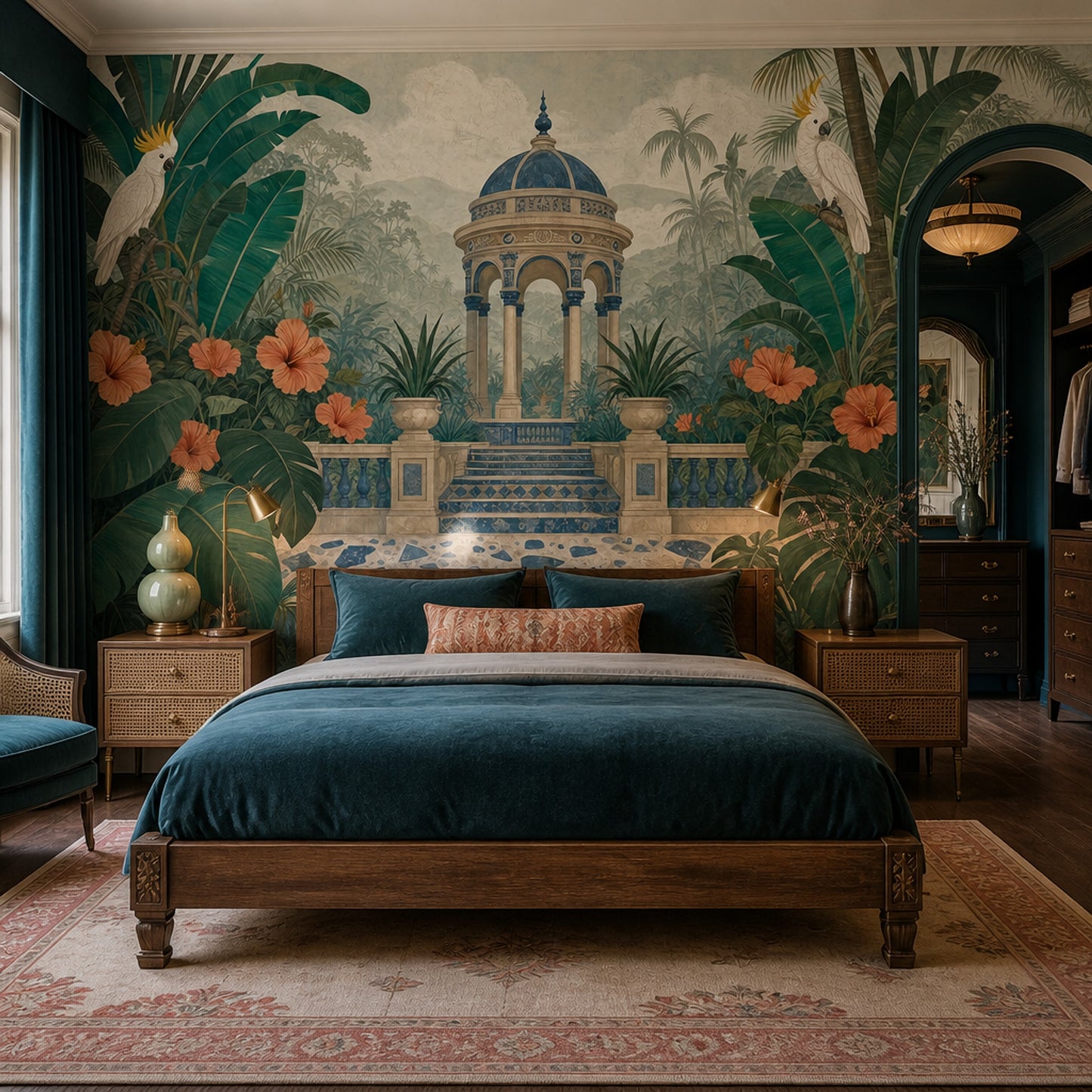 Luxury Tropical Wall Mural Botanical Chinoiserie Exotic Landscape Decor