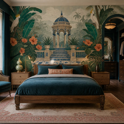 Luxury Tropical Wall Mural Botanical Chinoiserie Exotic Landscape Decor