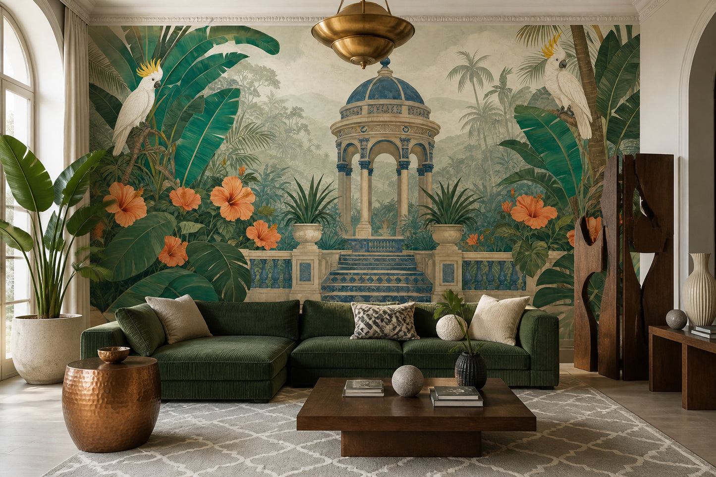 Luxury Tropical Wall Mural Botanical Chinoiserie Exotic Landscape Decor