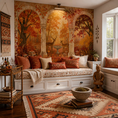 Deer Courtyard Wall Mural Roman Arch Landscape Luxury Nature Wallpaper