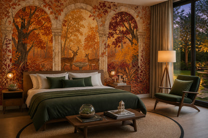 Deer Courtyard Wall Mural Roman Arch Landscape Luxury Nature Wallpaper