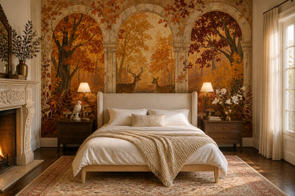 Deer Courtyard Wall Mural Roman Arch Landscape Luxury Nature Wallpaper