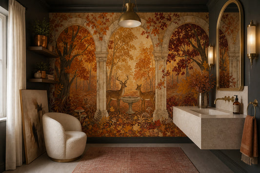 Deer Courtyard Wall Mural Roman Arch Landscape Luxury Nature Wallpaper