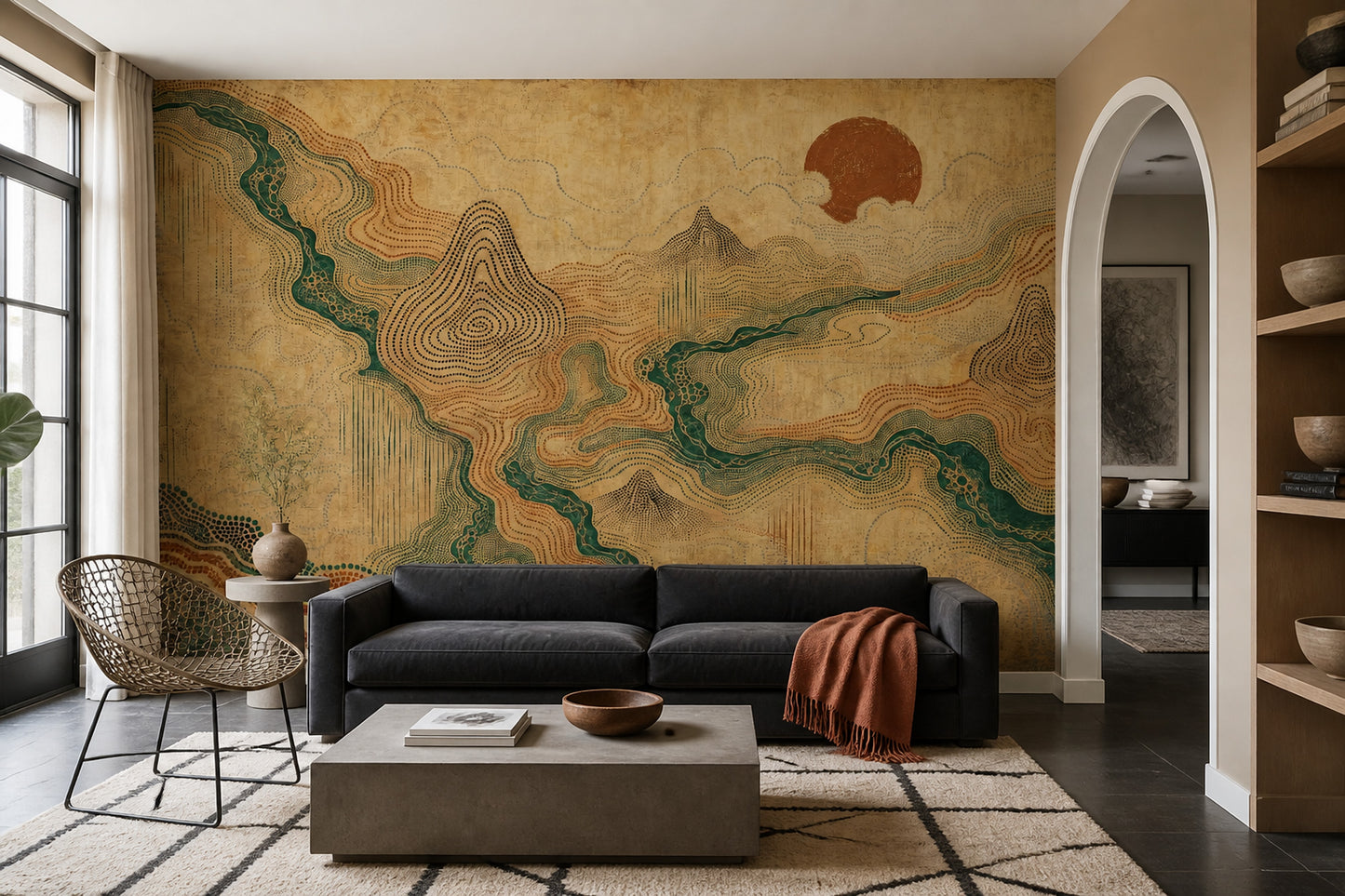 Mountain River Wall Mural Scenic Landscape Wallpaper Earth Tone Nature Wall Decor