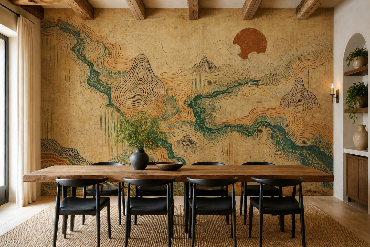 Mountain River Wall Mural Scenic Landscape Wallpaper Earth Tone Nature Wall Decor