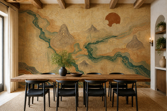 Mountain River Wall Mural Scenic Landscape Wallpaper Earth Tone Nature Wall Decor