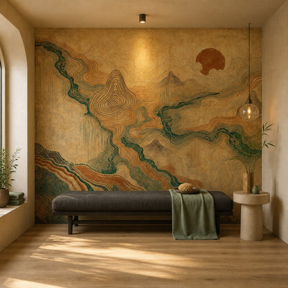 Mountain River Wall Mural Scenic Landscape Wallpaper Earth Tone Nature Wall Decor