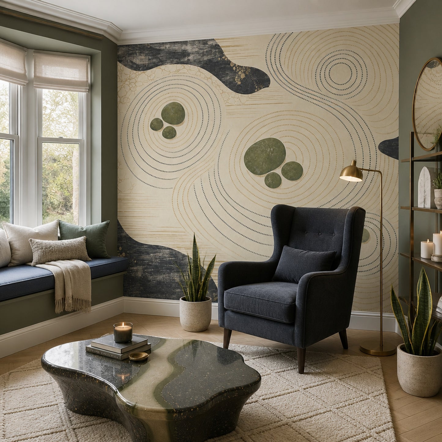 Mindful Stone Wall Mural Organic Ripple Landscape Contemporary Statement Wallpaper