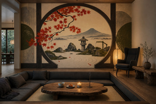 Moon Gate Zen Garden Wall Mural Sacred Mountain Meditation Landscape Decor