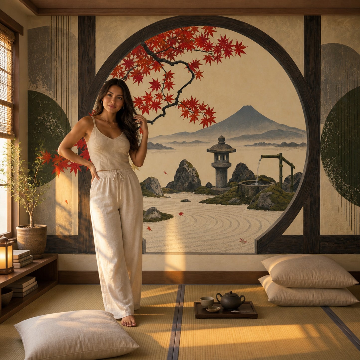 Moon Gate Zen Garden Wall Mural Sacred Mountain Meditation Landscape Decor