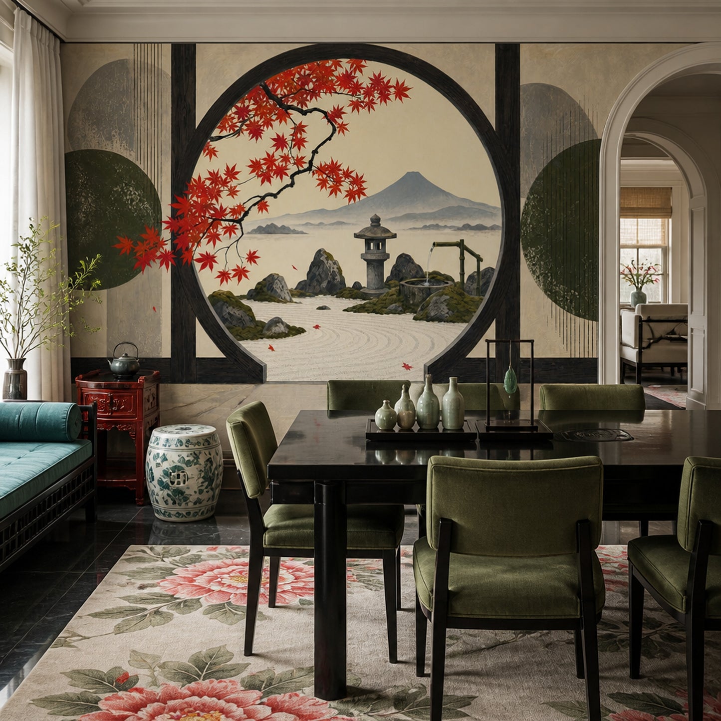 Moon Gate Zen Garden Wall Mural Sacred Mountain Meditation Landscape Decor