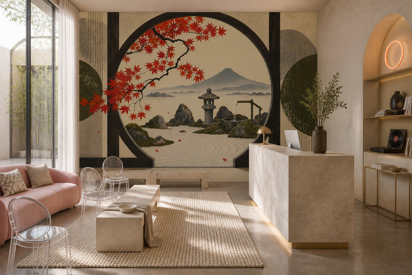 Moon Gate Zen Garden Wall Mural Sacred Mountain Meditation Landscape Decor