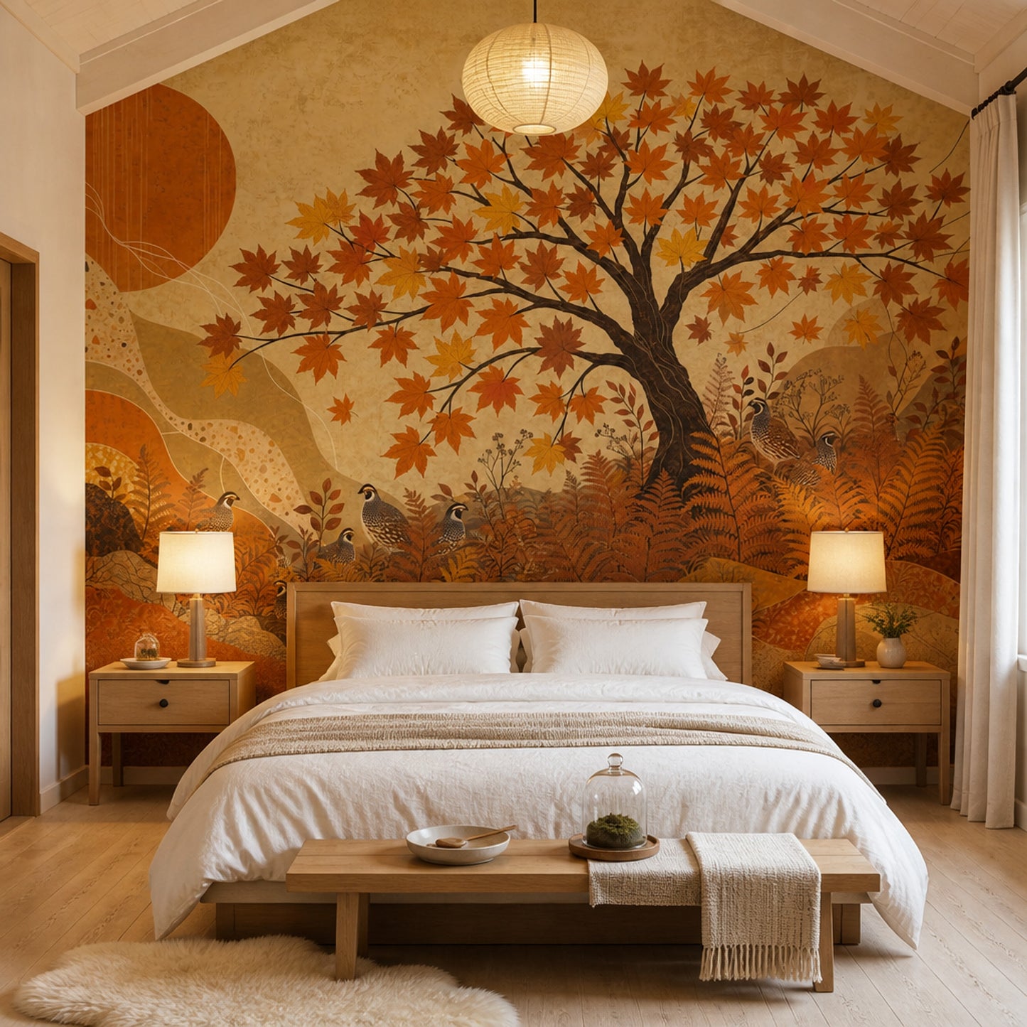 Autumn Woodland Wall Mural Quail Forest Landscape Fall Nature Scenic Wallpaper