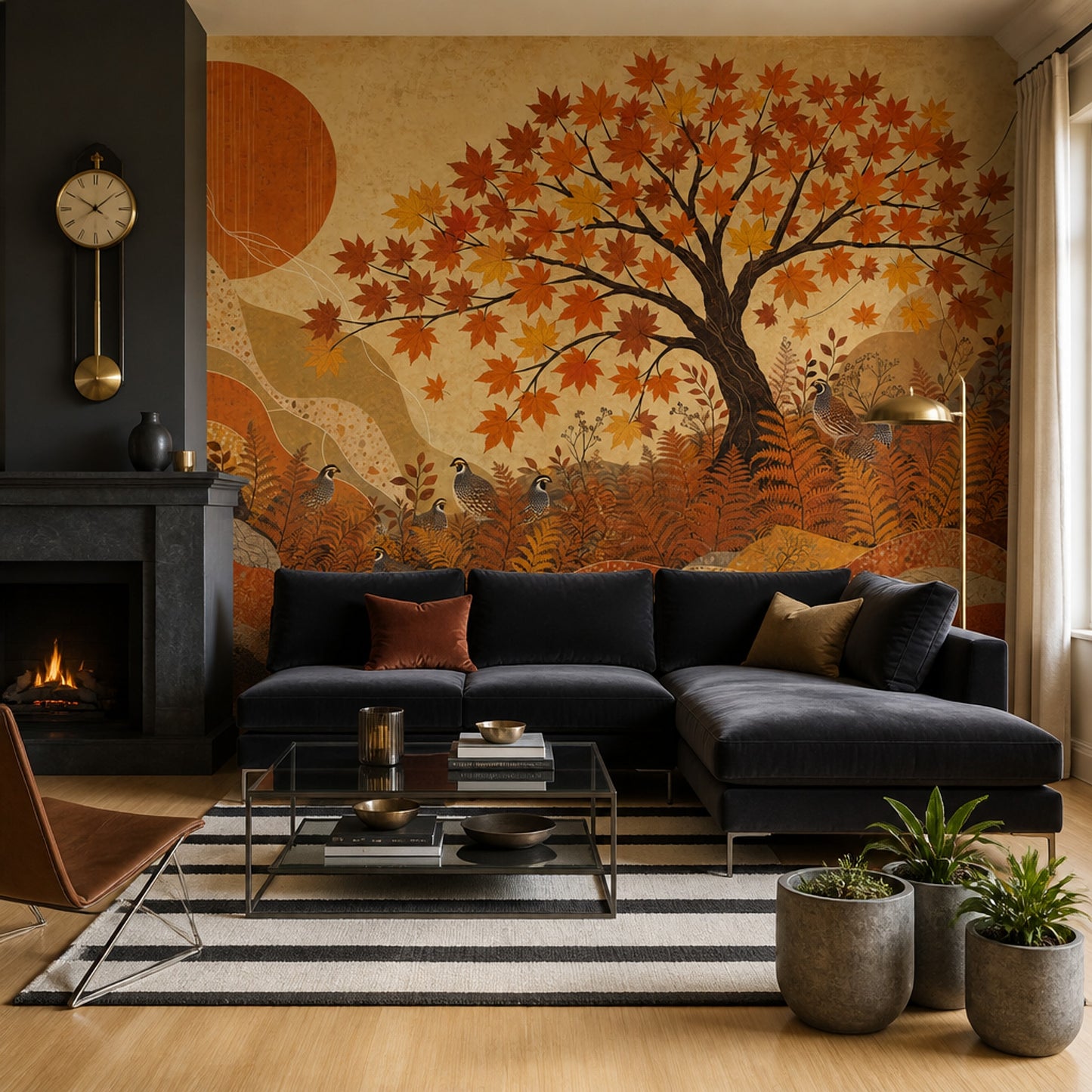 Autumn Woodland Wall Mural Quail Forest Landscape Fall Nature Scenic Wallpaper