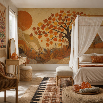 Autumn Woodland Wall Mural Quail Forest Landscape Fall Nature Scenic Wallpaper