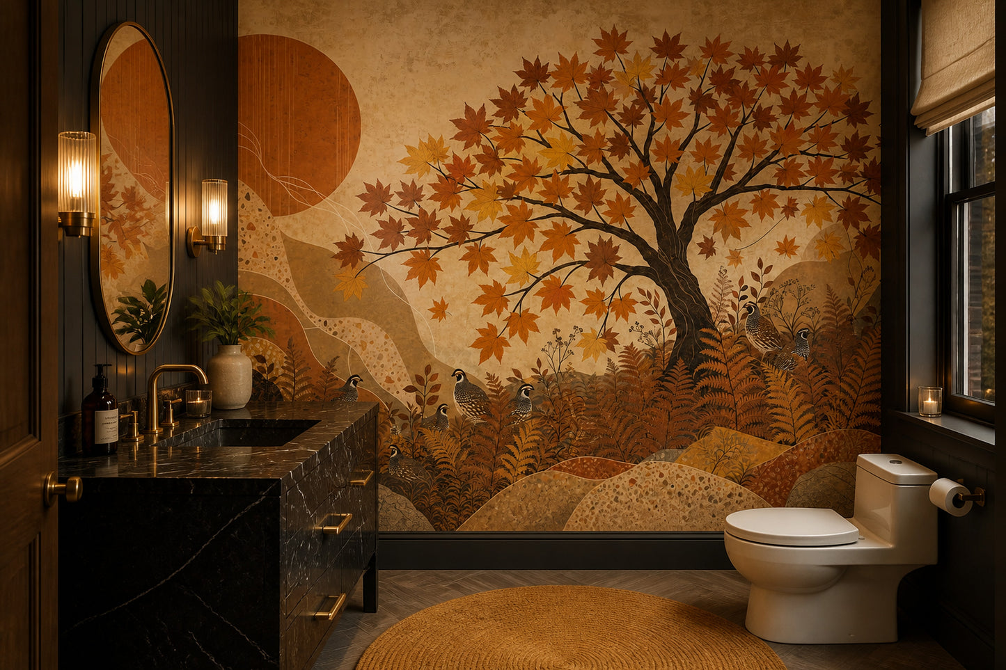 Autumn Woodland Wall Mural Quail Forest Landscape Fall Nature Scenic Wallpaper