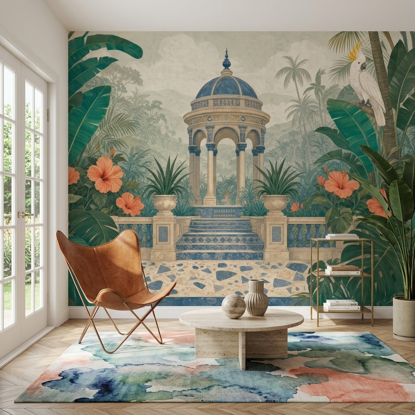 Luxury Tropical Wall Mural Botanical Chinoiserie Exotic Landscape Decor
