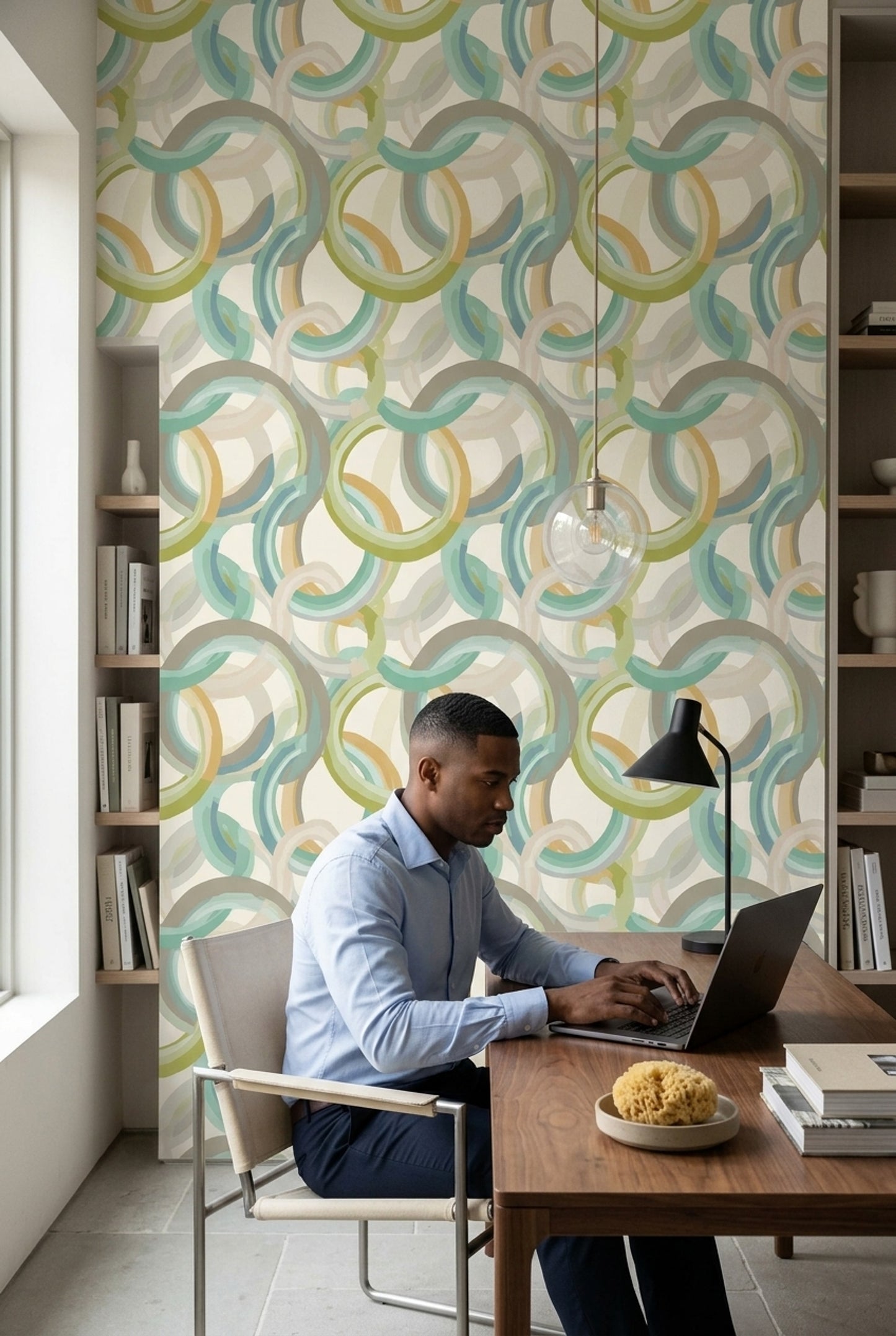 Interlocking Ring Wallpaper Modern Abstract Loop Pattern Decor