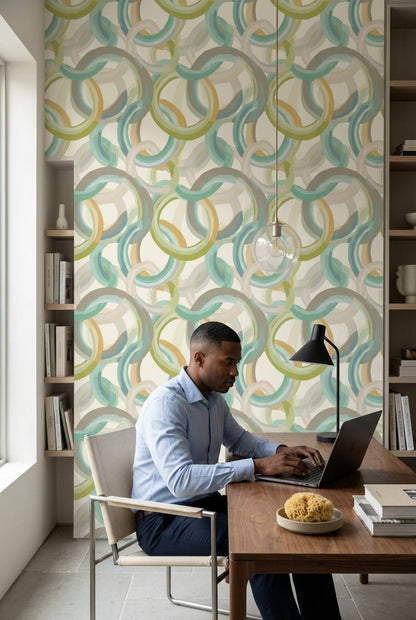 Interlocking Ring Wallpaper Modern Abstract Loop Pattern Decor