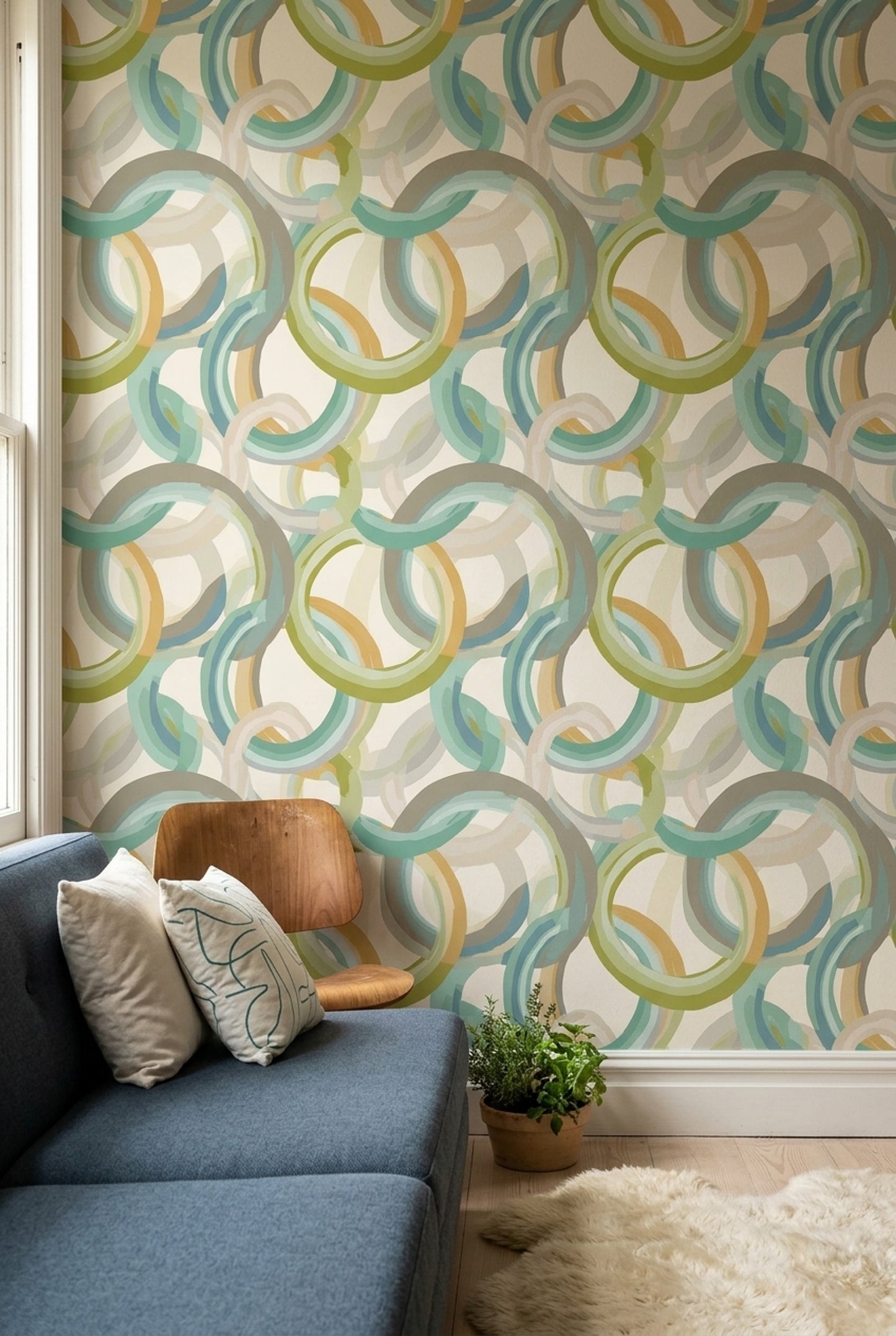 Interlocking Ring Wallpaper Modern Abstract Loop Pattern Decor