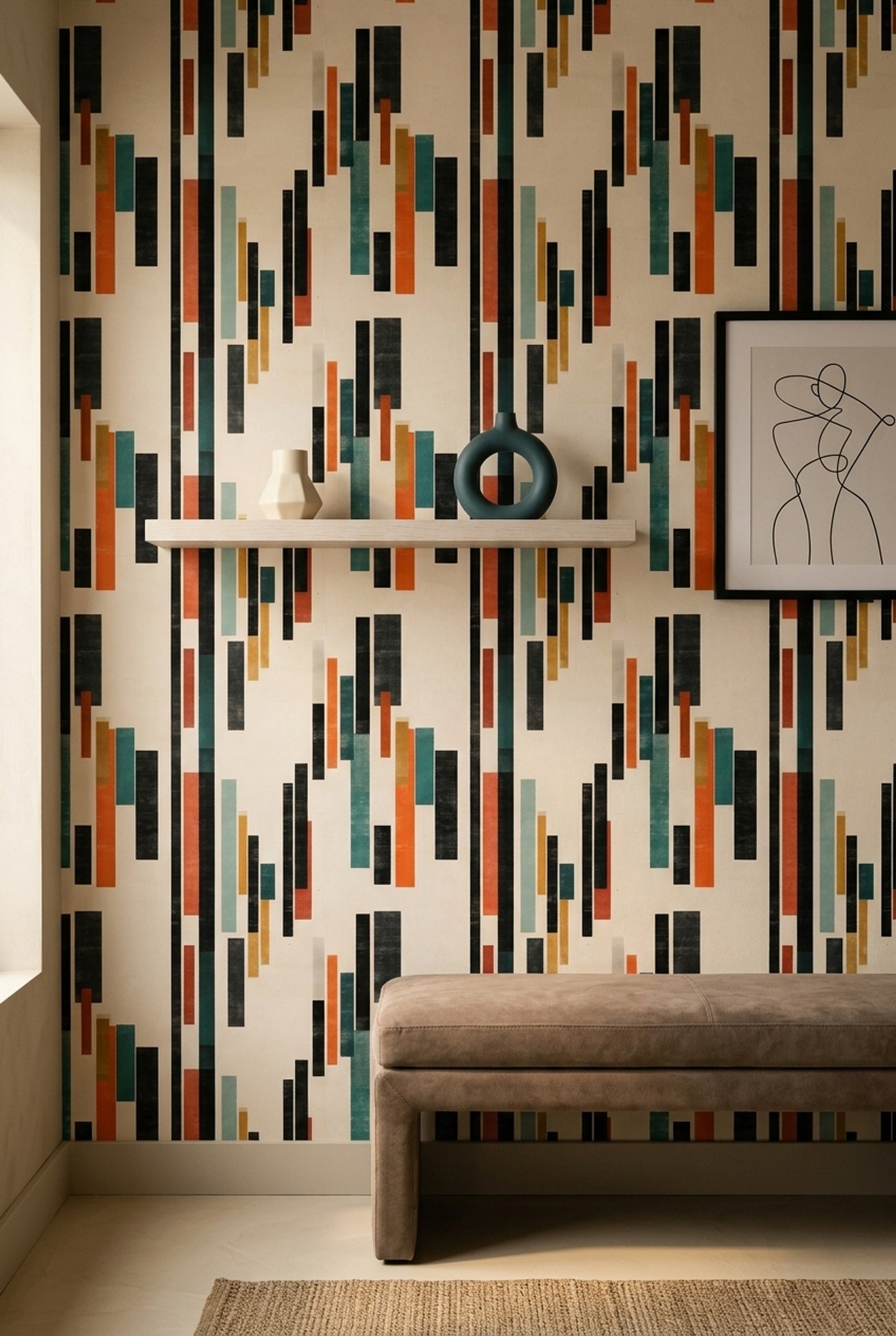 Modernist Graphic Wallpaper Vertical Color Block Geometric Decor